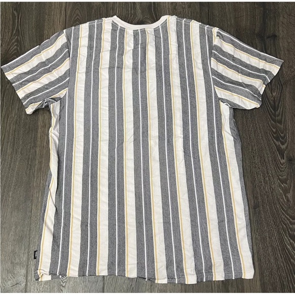 Vans Men’s Striped Gray Yellow White Short Sleeve Shirt Size L Embroidered Logo - Picture 7 of 8